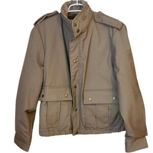 JC Penney VINTAGE Tan bomber jacket with hidden hood Men Medium NEW OLD STOCK